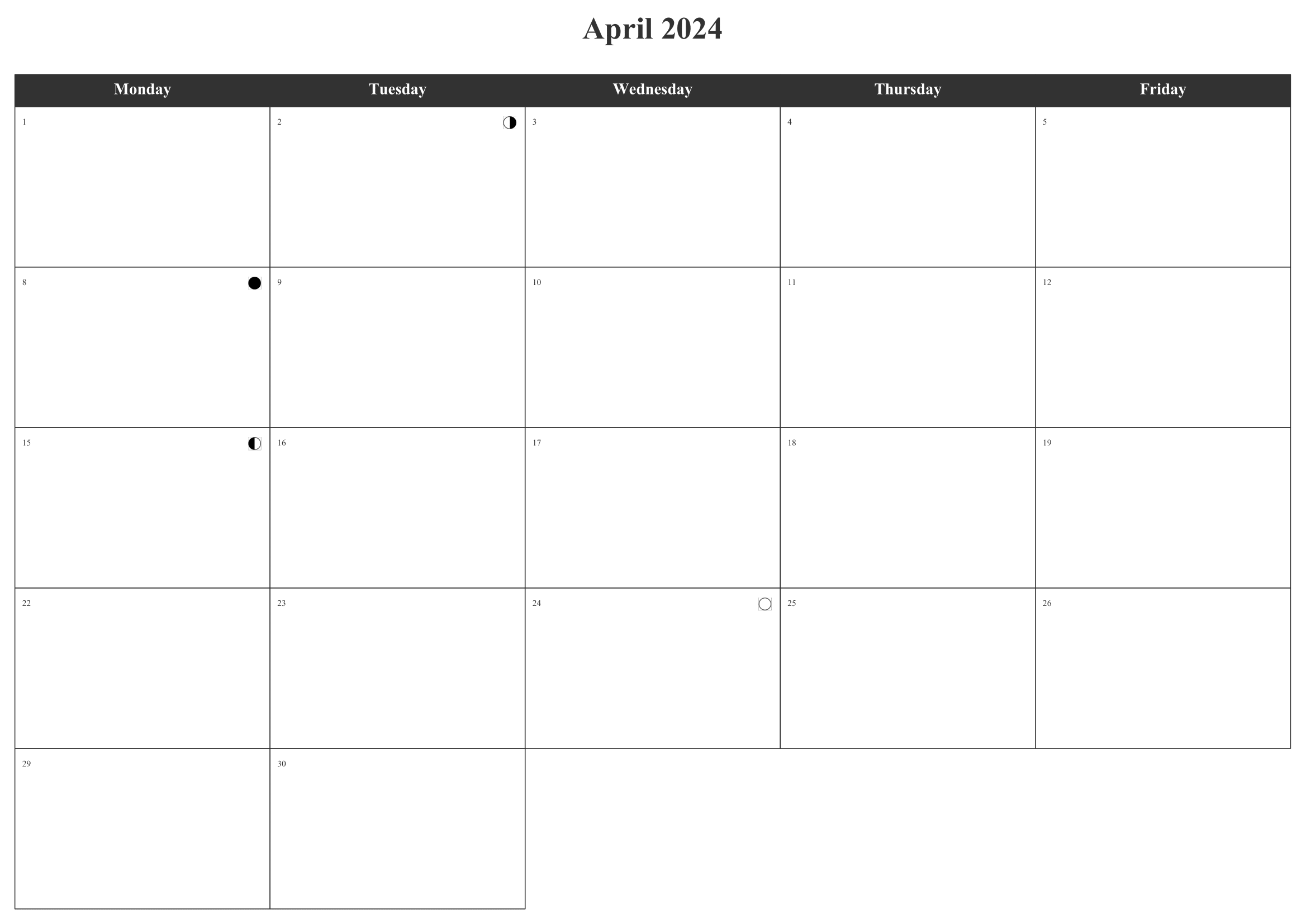 Monthly calendar - Moon phases