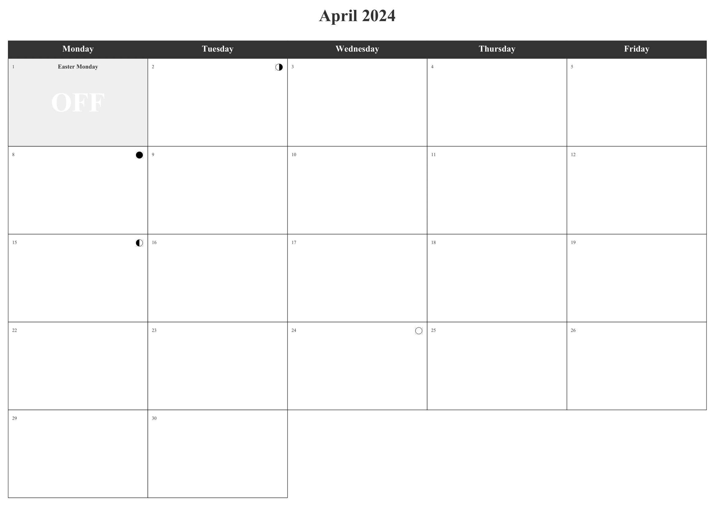 Monthly calendar - UK Holidays (filtered)