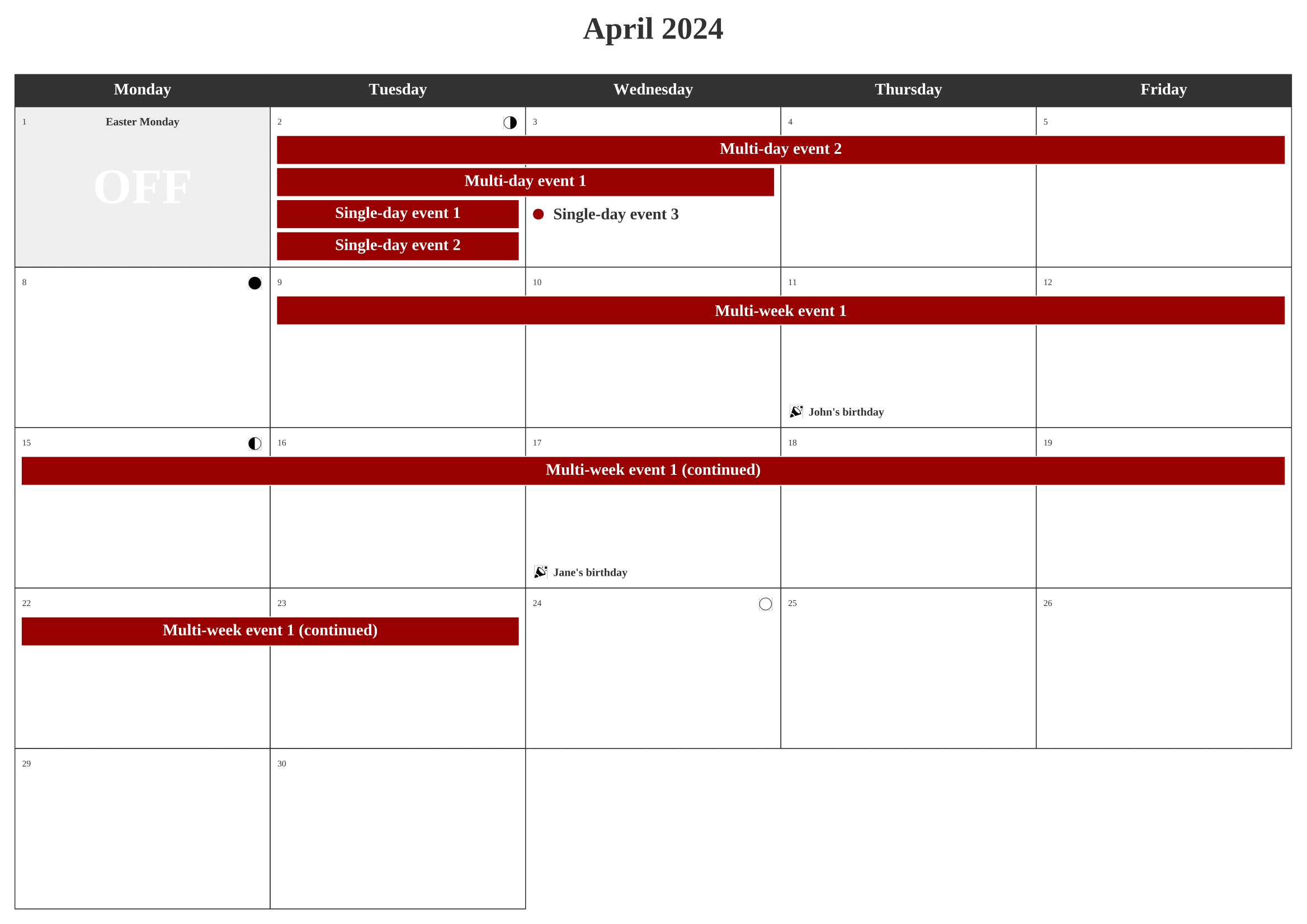 Monthly calendar - Customize colors