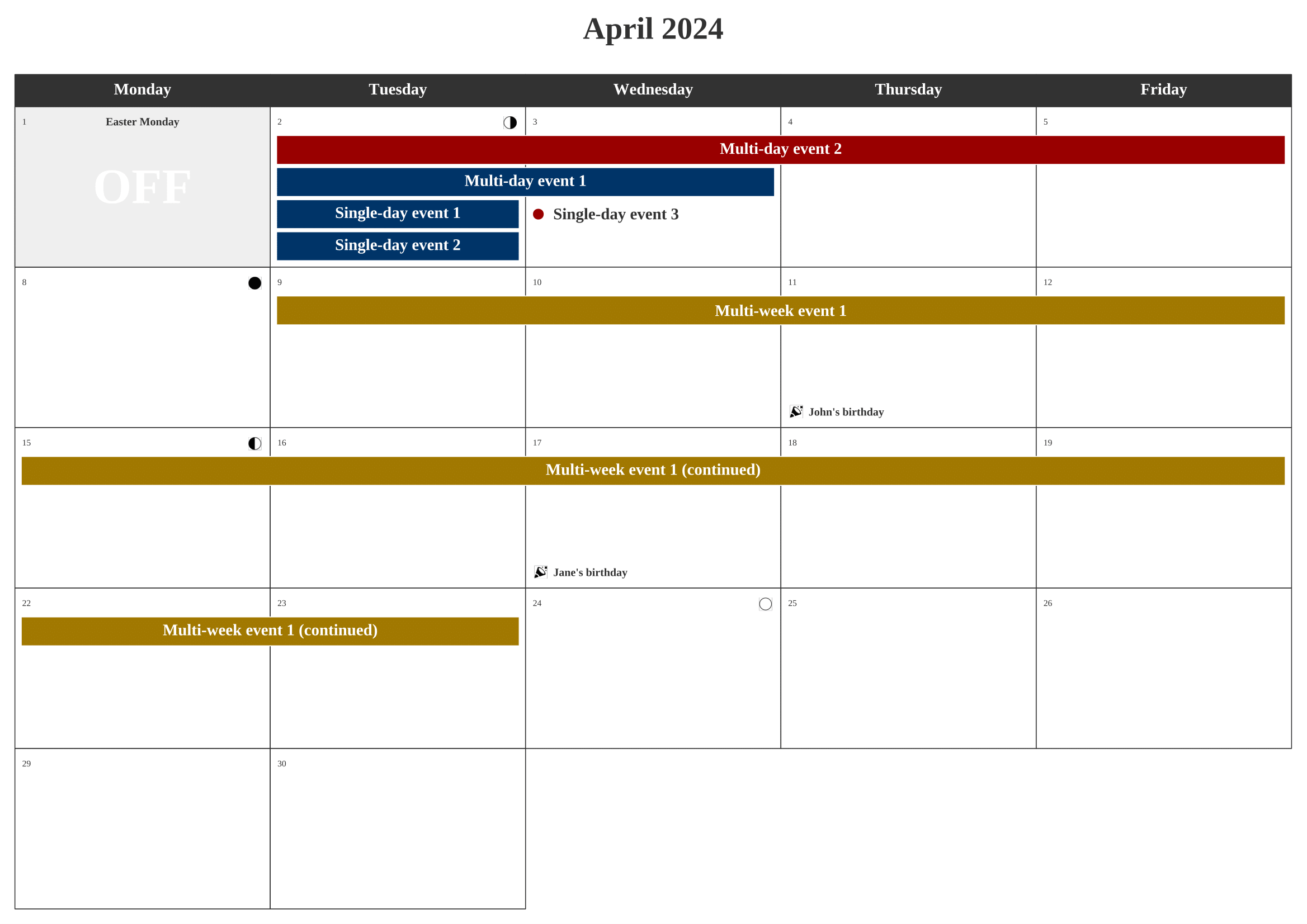 Monthly calendar - Customize colors (bis)